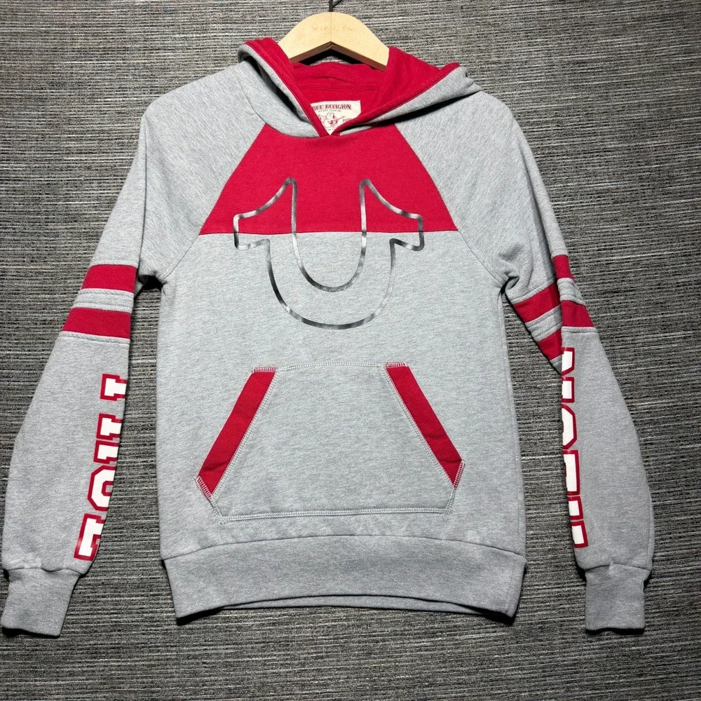 True Religion Pullover Hoodie Men XS Gray Colorblock LS PNL Pulover Hood Graphic